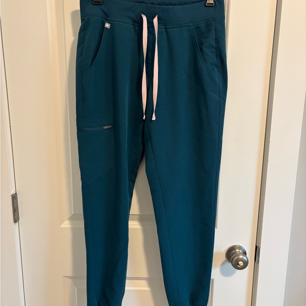 Figs Kids Teal Joggers with Pink Drawstrings